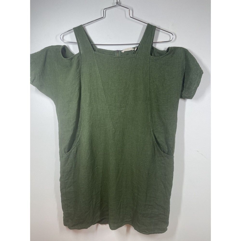 Soft Surroundings Olive Khaki Green Cold Shoulder Emilia Midi Lagonlook PL Dress